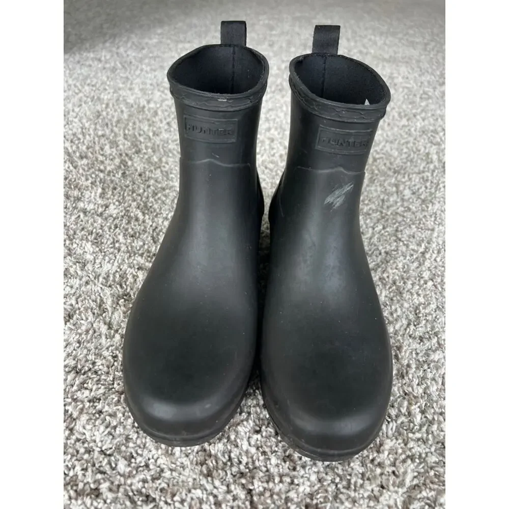 Hunter Women's Refined Black Ankle Biker Rain Boot Size 7
